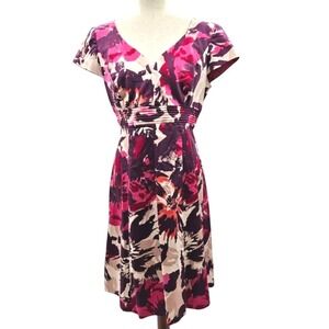Donna‎ Ricco New York Women Floral Print V Neck Short Sleeve Midi Dress Size 12